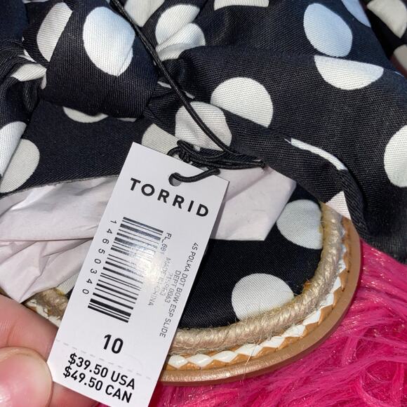 Torrid Black White Polka Dot Bow‎ ESP Slide Size US 10WW - Picture 2 of 3